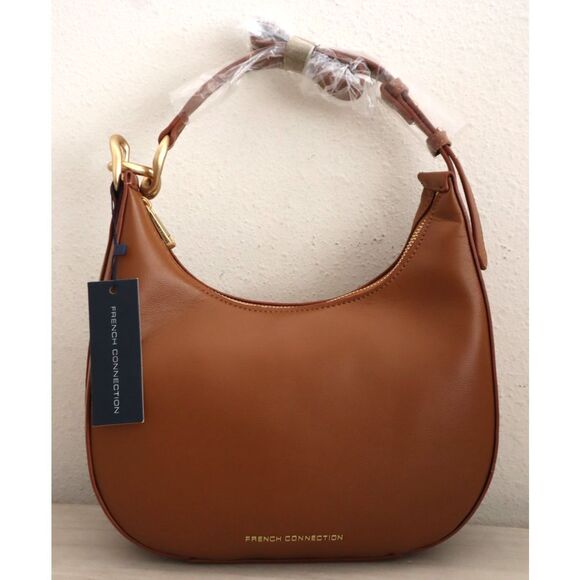 French Connection Cognac PU Leather Moritz Textured Smooth Hobo Shoulder Bag - Picture 5 of 14